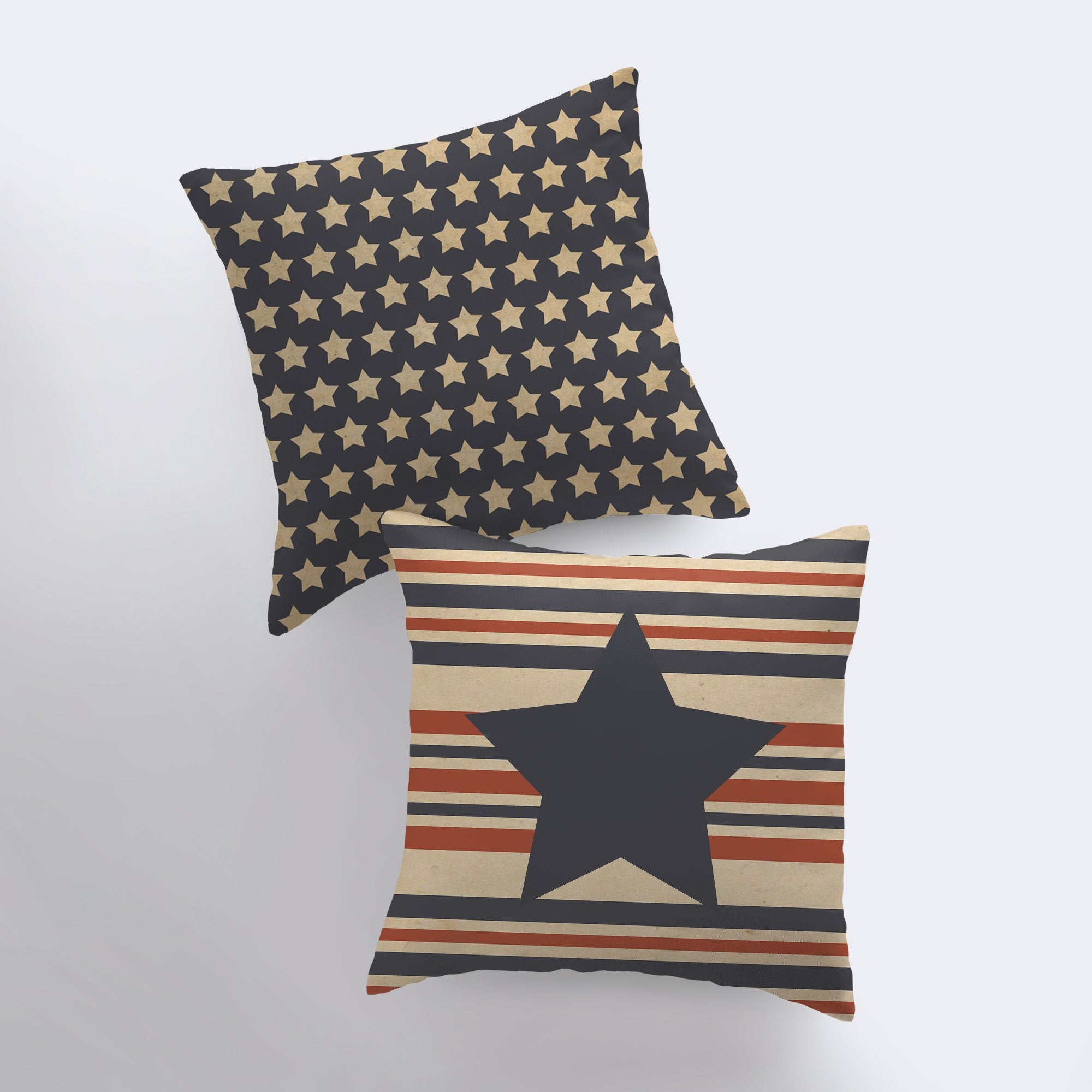 Handmade Fourth of July pillow cover featuring vintage red, white, and blue stripes and stars, perfect for patriotic home decor.