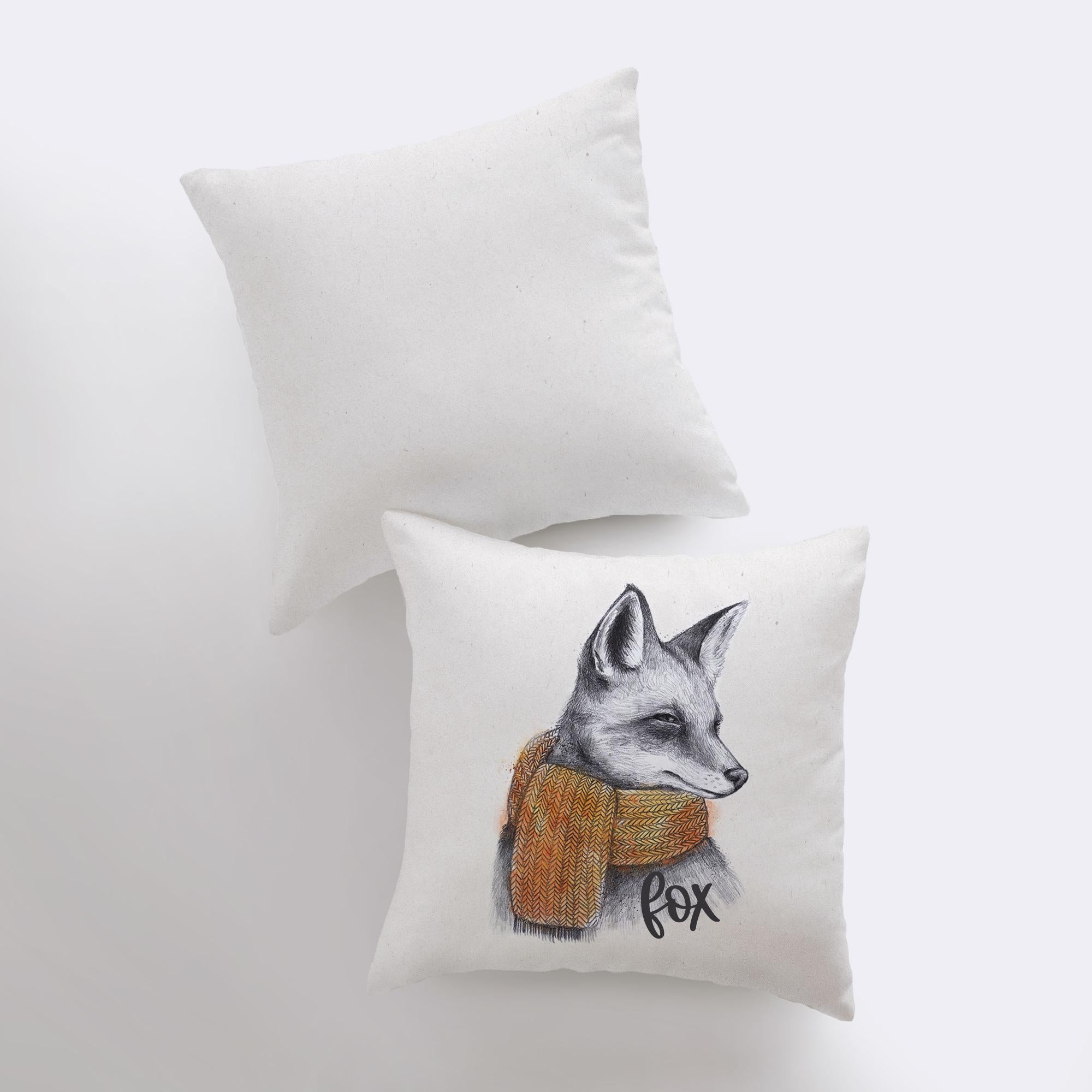 Fox Hipster Pillow Cover featuring a pencil sketch of a fox on a soft polyester fabric, ideal for children's rooms and whimsical decor.