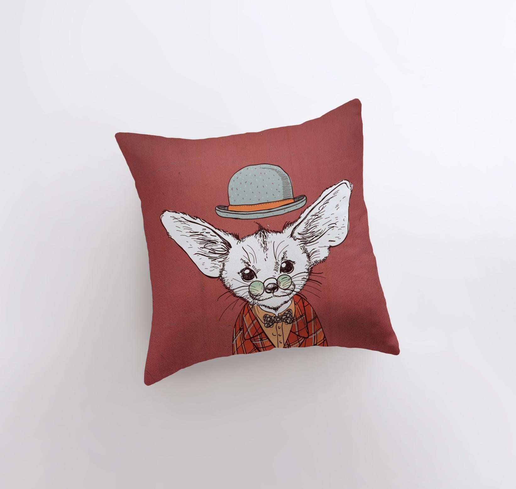 A vibrant fox pillow cover featuring an artist-sketched desert fox design, perfect for home decor.