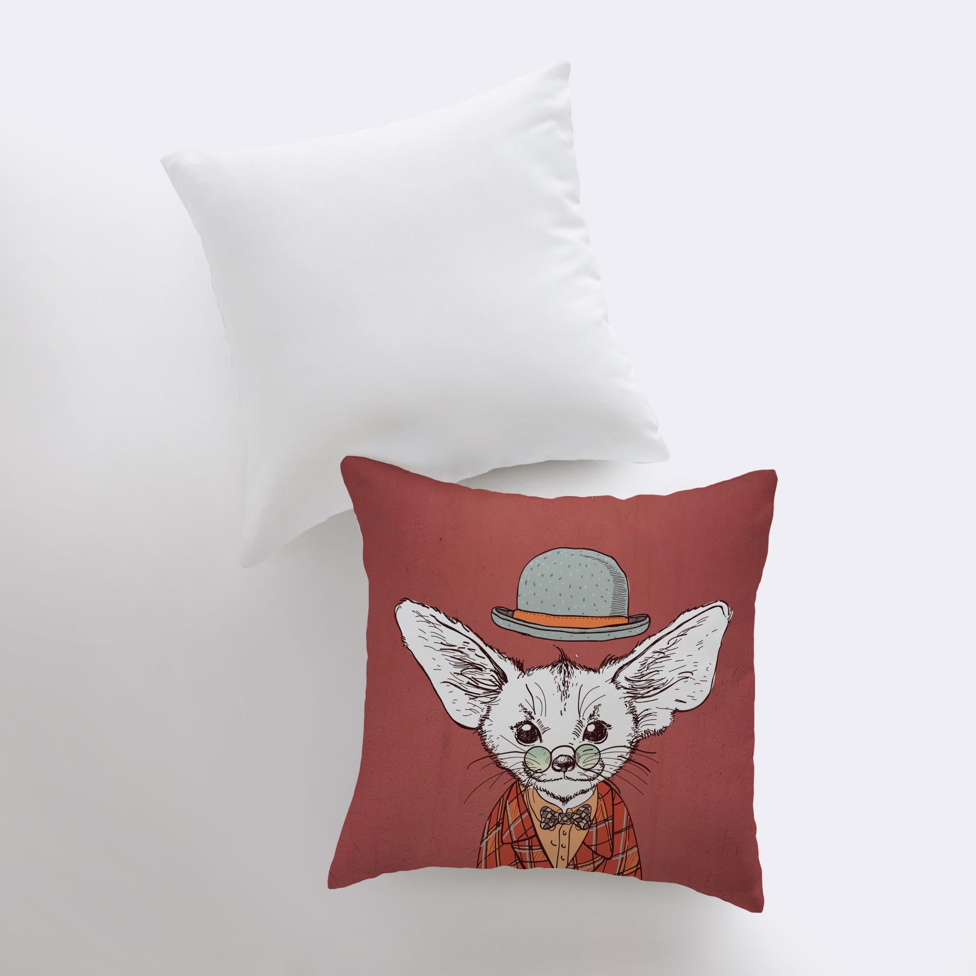 A vibrant fox pillow cover featuring an artist-sketched desert fox design, perfect for home decor.