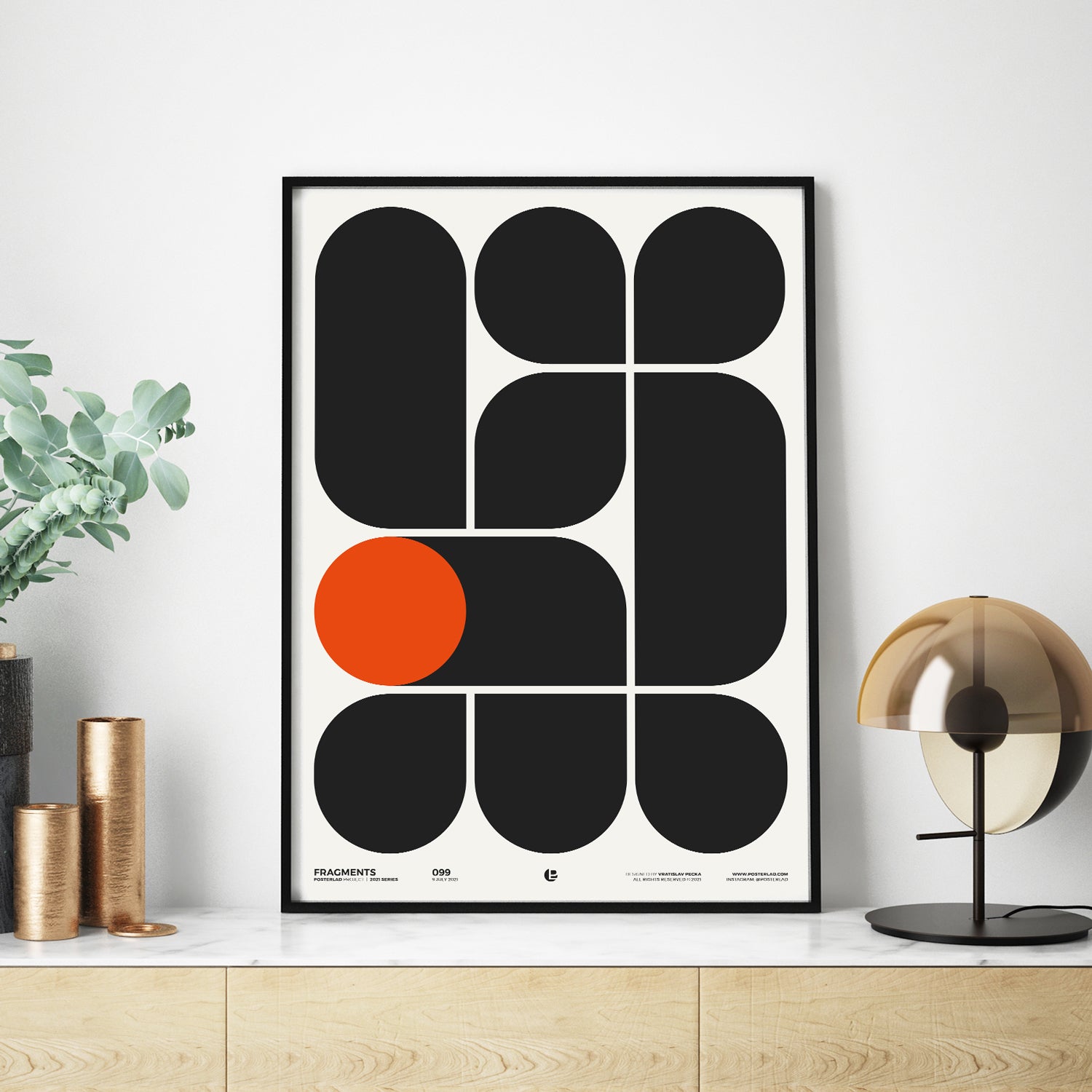 A vibrant Fragments poster featuring abstract designs, printed on thick matte paper, perfect for home or office decor.