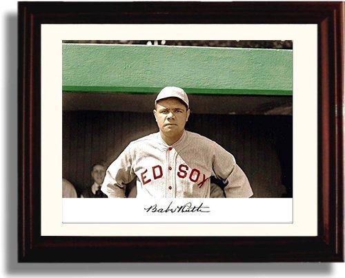 Framed 8x10 glossy print of Babe Ruth with a printed autograph, perfect for baseball fans.