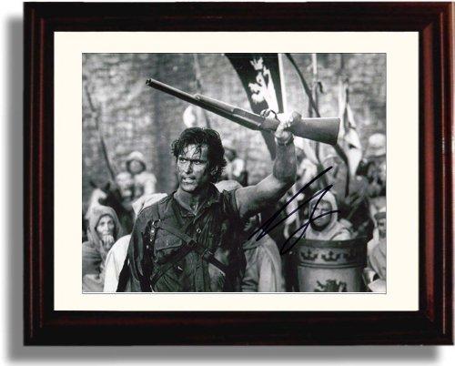 Framed 8x10 glossy print of Bruce Campbell featuring a printed autograph, perfect for fans and collectors.