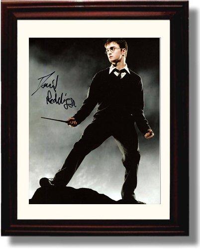 Framed 8x10 glossy print of Daniel Radcliffe with a printed signature, perfect for movie fans.