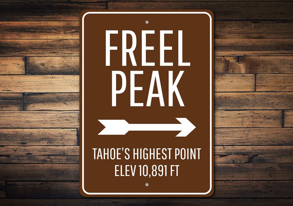 Freel Peak Sign made of high-quality aluminum, showcasing a beautiful lake-themed design, perfect for lakehouse decor.