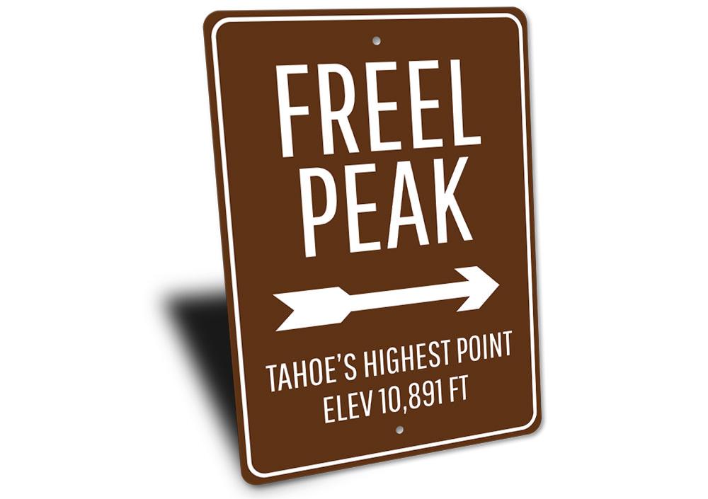 Freel Peak Sign made of high-quality aluminum, showcasing a beautiful lake-themed design, perfect for lakehouse decor.