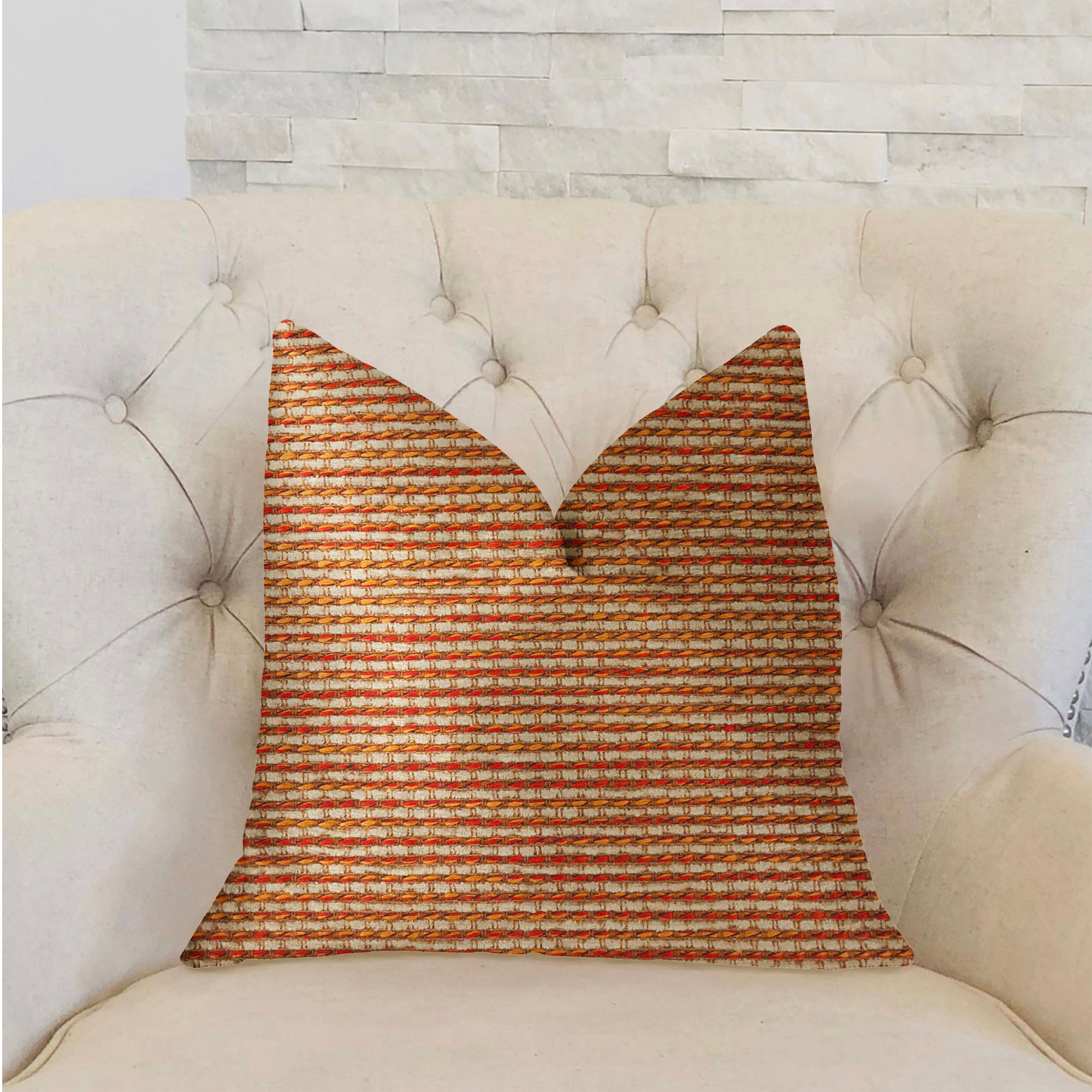 French Brick Orange and Beige Luxury Throw Pillow showcasing vibrant colors and elegant dobby pattern, perfect for home decor.