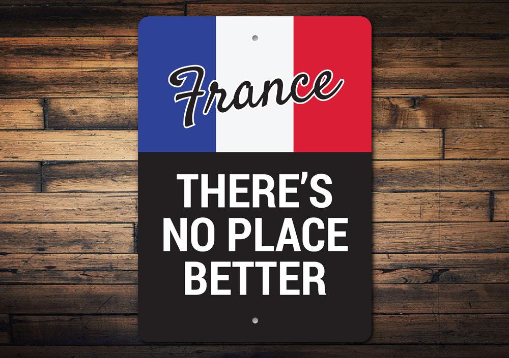 A decorative French Pride Sign made of high-quality aluminum, featuring vibrant colors and customizable text options, perfect for home decor.