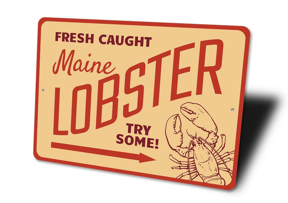 Fresh Caught Maine Lobster Sign made of high-quality aluminum, featuring vibrant colors and a rustic design, perfect for lakehouse decor.