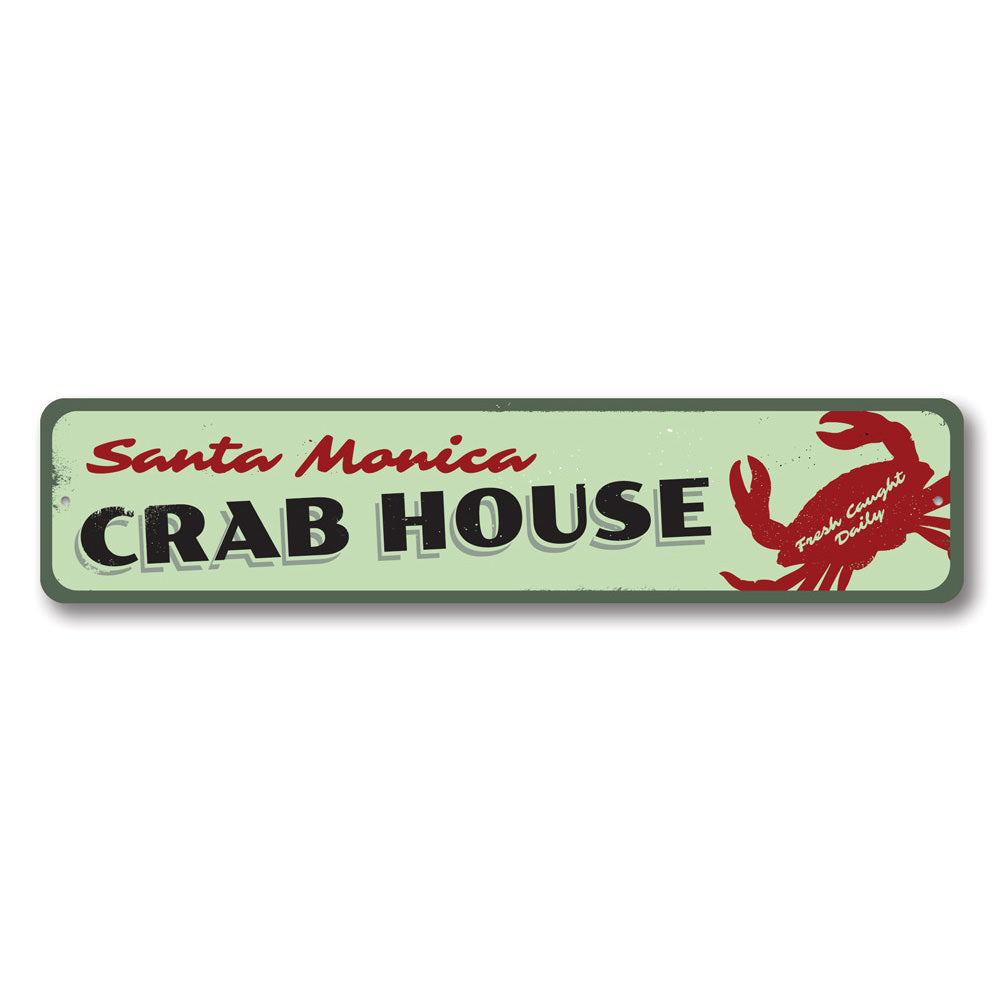 Fresh Crab Caught Daily decorative sign made of aluminum, featuring a vibrant design suitable for beach houses and seafood restaurants.