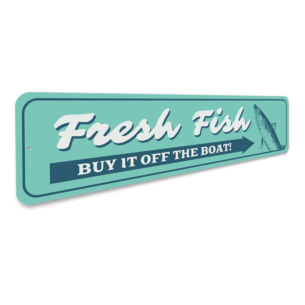 A decorative Fresh Fish Sign made of high-quality aluminum, featuring a vibrant fish design, perfect for lakehouse decor.