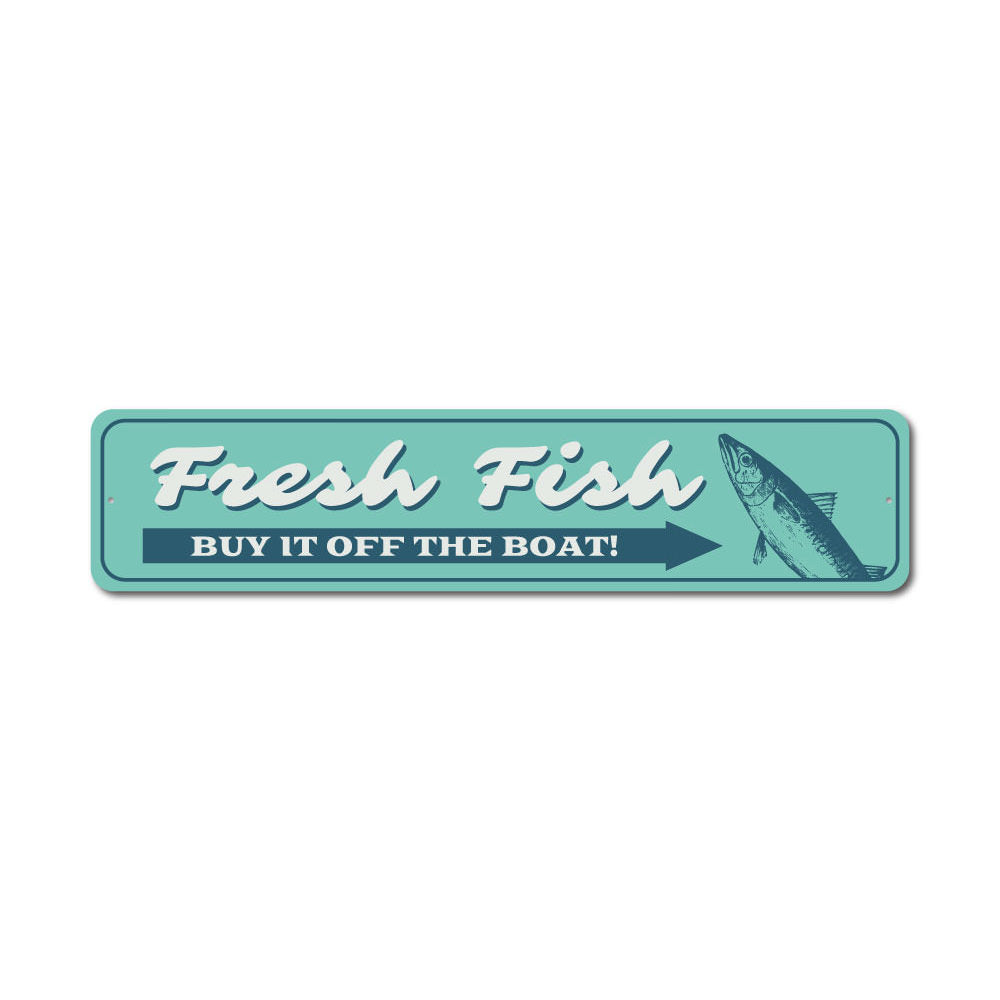 A decorative Fresh Fish Sign made of high-quality aluminum, featuring a vibrant fish design, perfect for lakehouse decor.