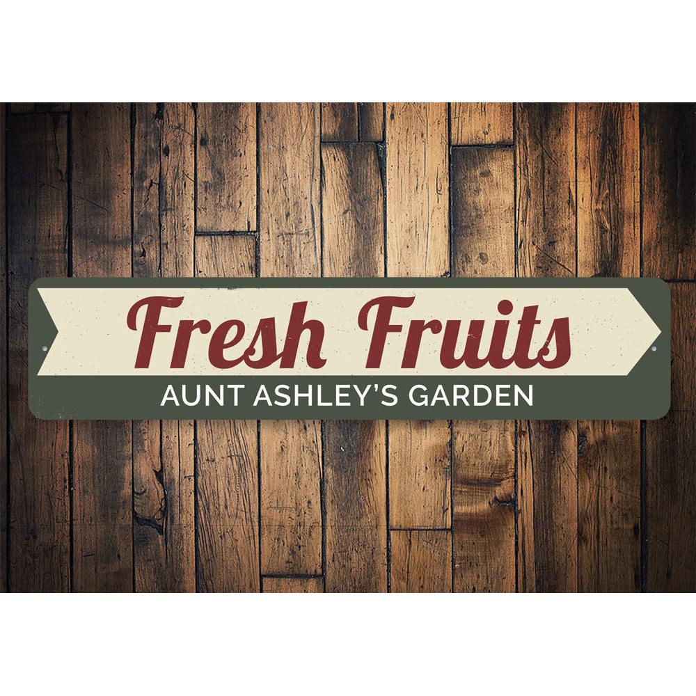 A vibrant Fresh Fruits Sign made of high-quality aluminum, featuring colorful fruit designs, perfect for kitchen or dining room decor.