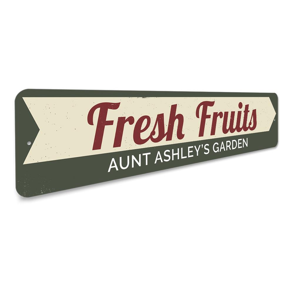 A vibrant Fresh Fruits Sign made of high-quality aluminum, featuring colorful fruit designs, perfect for kitchen or dining room decor.