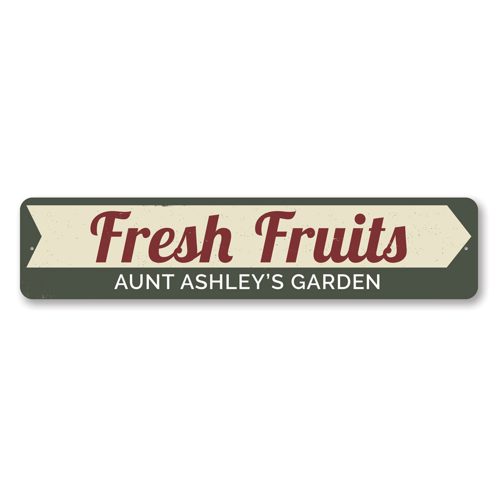 A vibrant Fresh Fruits Sign made of high-quality aluminum, featuring colorful fruit designs, perfect for kitchen or dining room decor.