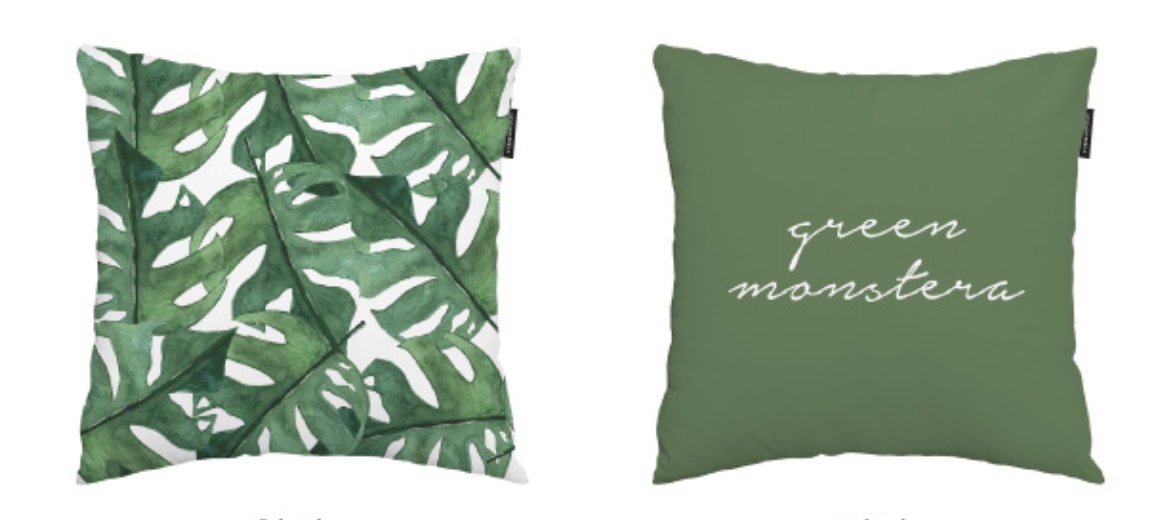 Fresh Green Monstera decorative pillow with double-sided design, showcasing vibrant monstera leaf patterns.