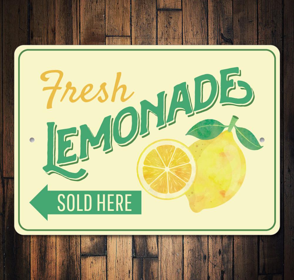 A vibrant Fresh Lemonade Sign made of aluminum, featuring bright colors and a refreshing lemonade design, perfect for cafes and restaurants.