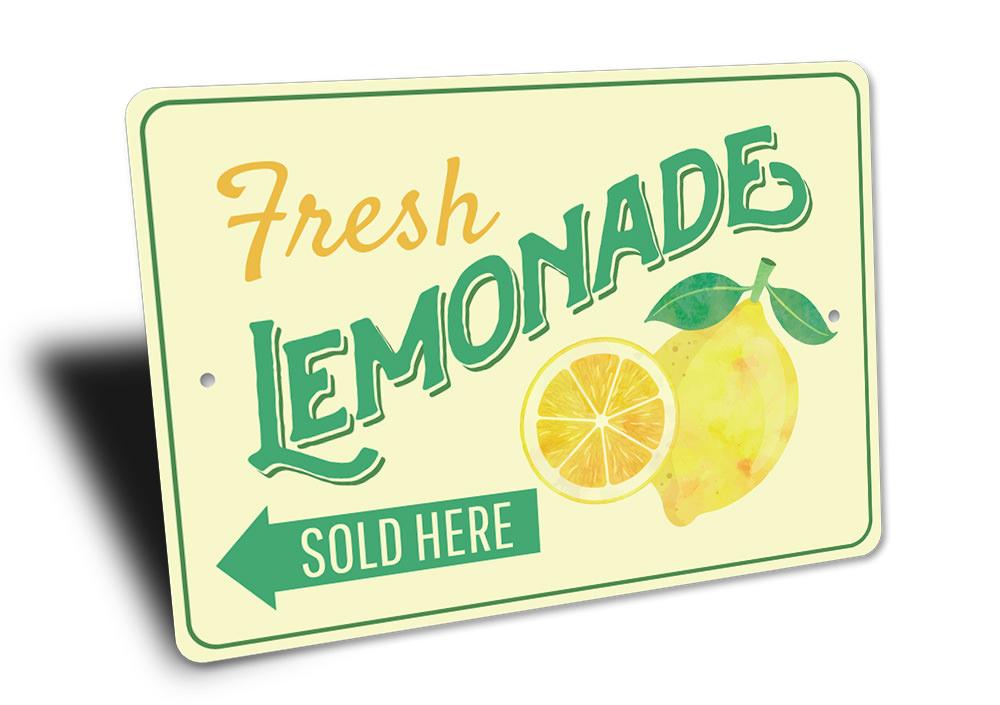 A vibrant Fresh Lemonade Sign made of aluminum, featuring bright colors and a refreshing lemonade design, perfect for cafes and restaurants.