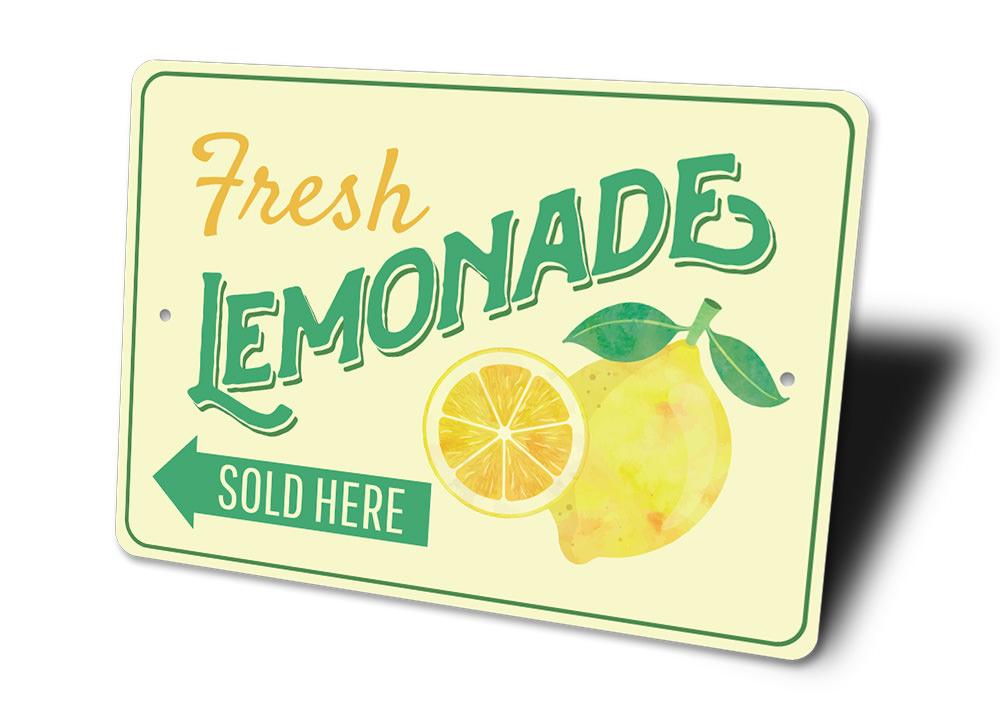 A vibrant Fresh Lemonade Sign made of aluminum, featuring bright colors and a refreshing lemonade design, perfect for cafes and restaurants.