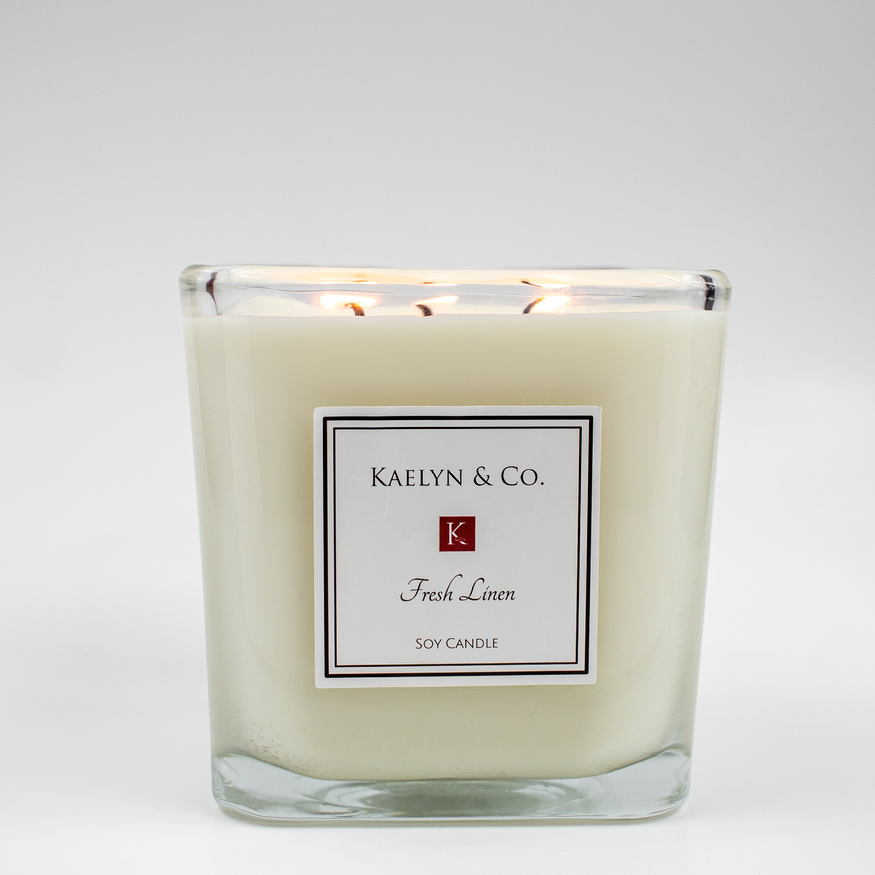 Fresh Linen Large Cube Candle in a stylish cube shape, showcasing its clean and elegant design with a refreshing fragrance.