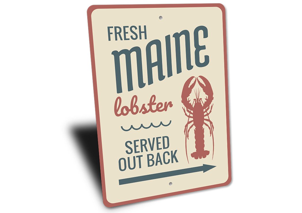 Fresh Maine Lobster Sign made of high-quality aluminum, featuring vibrant colors and a coastal design, perfect for beach houses and seafood restaurants.