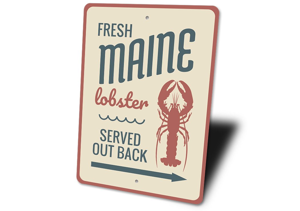 Fresh Maine Lobster Sign made of high-quality aluminum, featuring vibrant colors and a coastal design, perfect for beach houses and seafood restaurants.