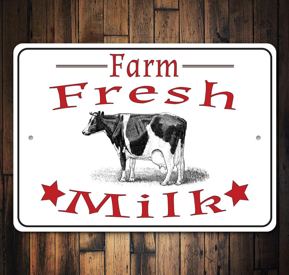 A customizable Fresh Milk Sign made of high-quality aluminum, featuring a rustic design suitable for home or business decor.