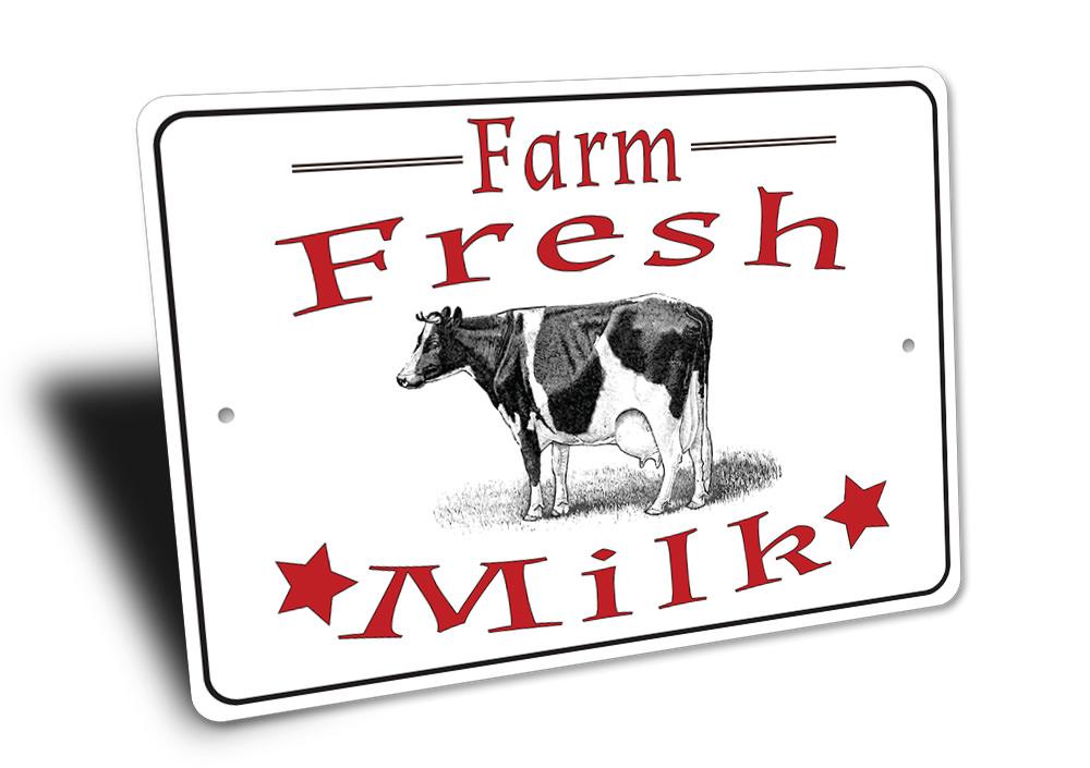 A customizable Fresh Milk Sign made of high-quality aluminum, featuring a rustic design suitable for home or business decor.