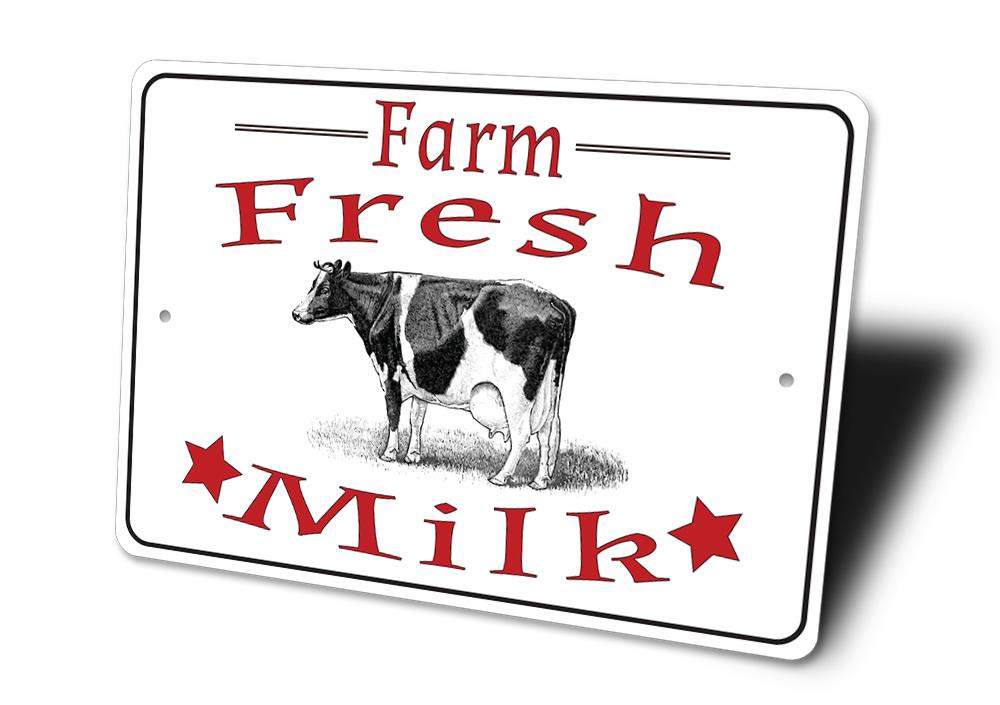 A customizable Fresh Milk Sign made of high-quality aluminum, featuring a rustic design suitable for home or business decor.