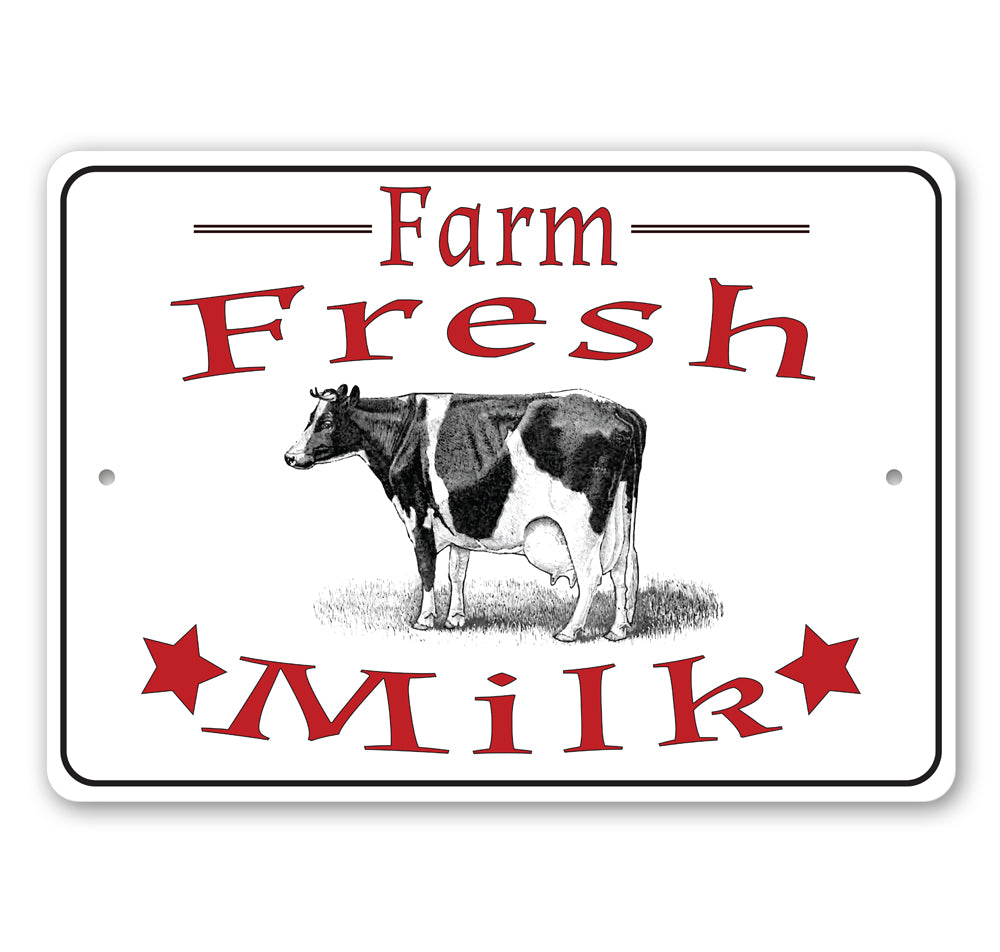 A customizable Fresh Milk Sign made of high-quality aluminum, featuring a rustic design suitable for home or business decor.