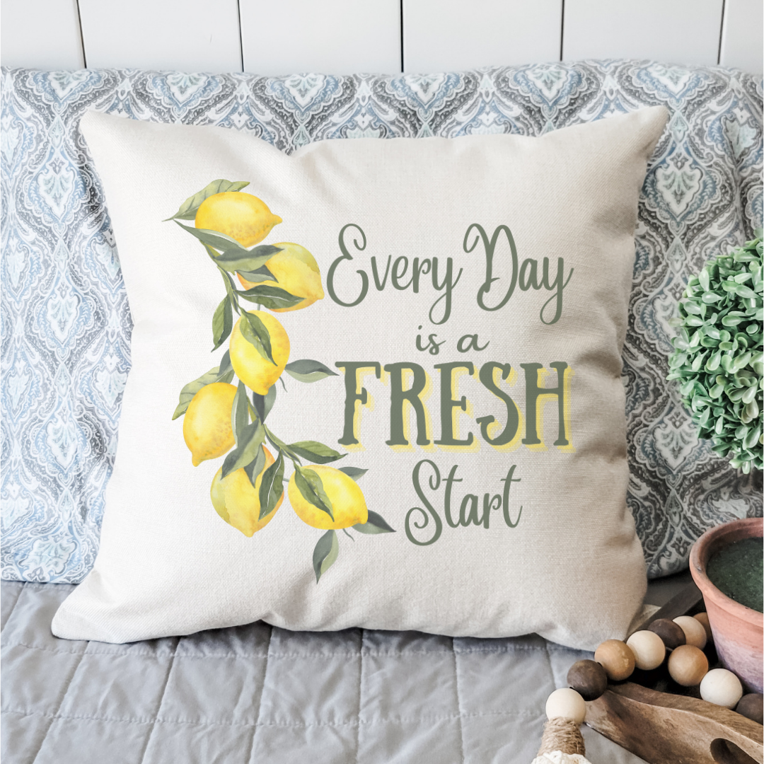 Fresh Start Pillow Cover in light beige with original woven designs, featuring a hidden zipper for easy use.