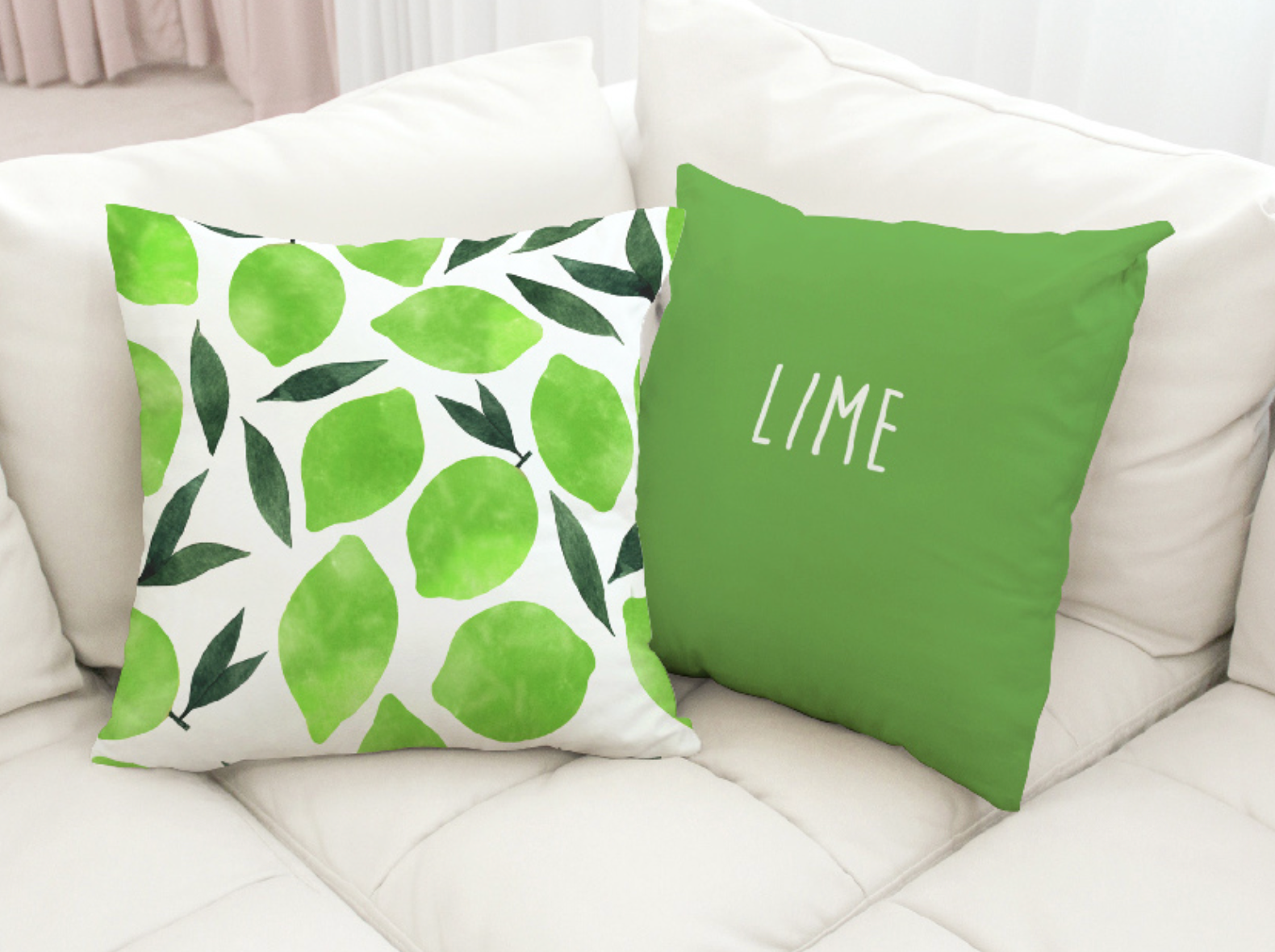 A vibrant Fruit Lime cushion featuring a double-sided design, made from high-quality microfiber, perfect for home decor.