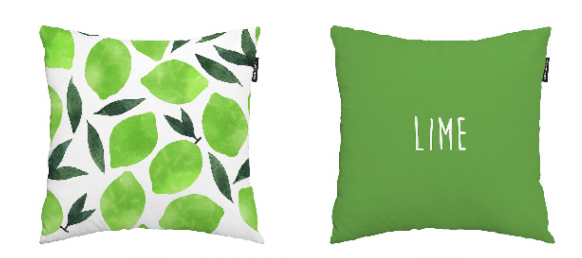 A vibrant Fruit Lime cushion featuring a double-sided design, made from high-quality microfiber, perfect for home decor.