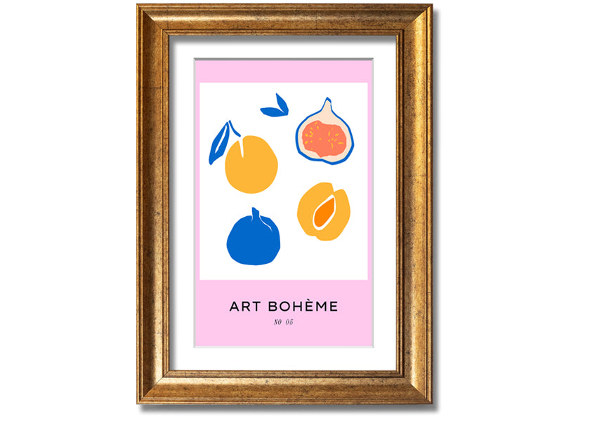 A colorful framed print from the Fruity Collection featuring vibrant fruit designs, available in various frame colors.