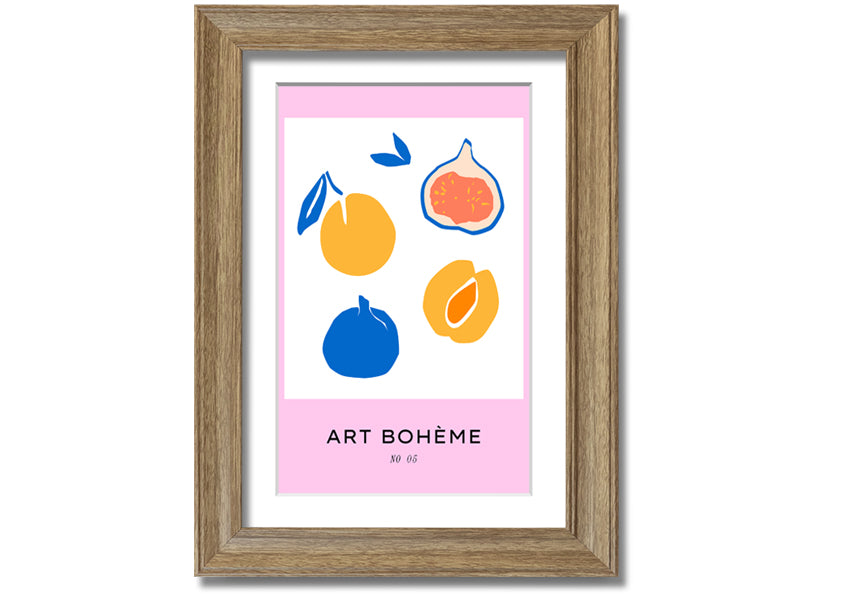 A colorful framed print from the Fruity Collection featuring vibrant fruit designs, available in various frame colors.