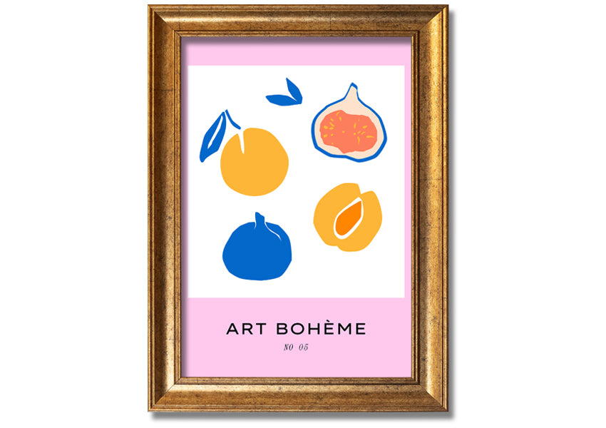 A colorful framed print from the Fruity Collection featuring vibrant fruit designs, available in various frame colors.