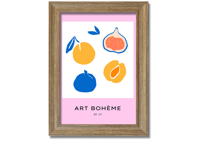 A colorful framed print from the Fruity Collection featuring vibrant fruit designs, available in various frame colors.