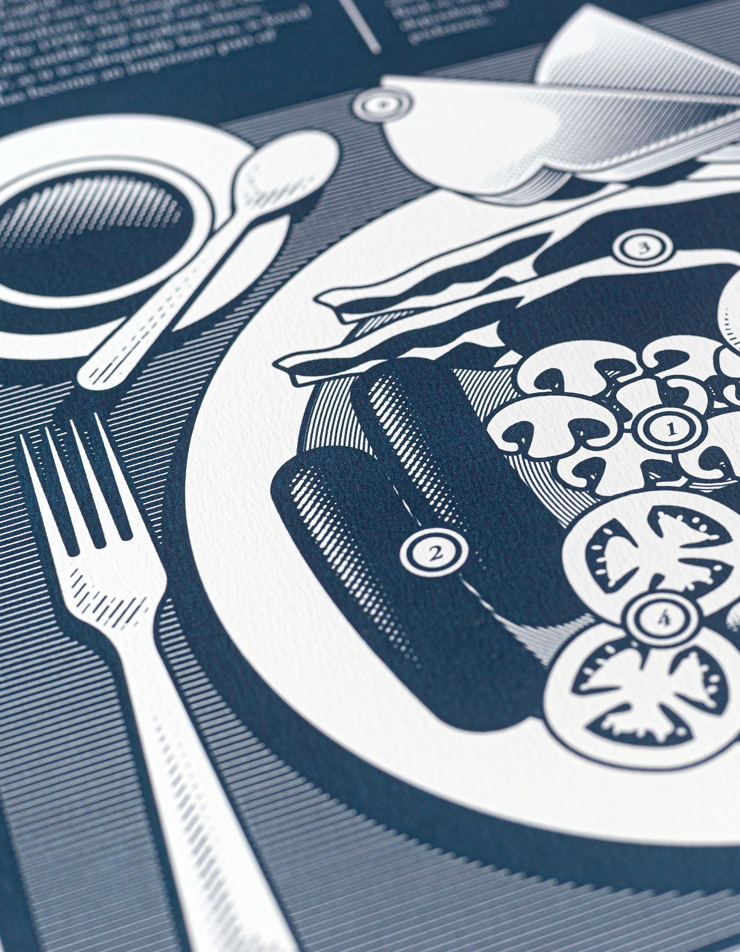 A limited edition print of a Full English breakfast, featuring a detailed illustration on recycled paper.