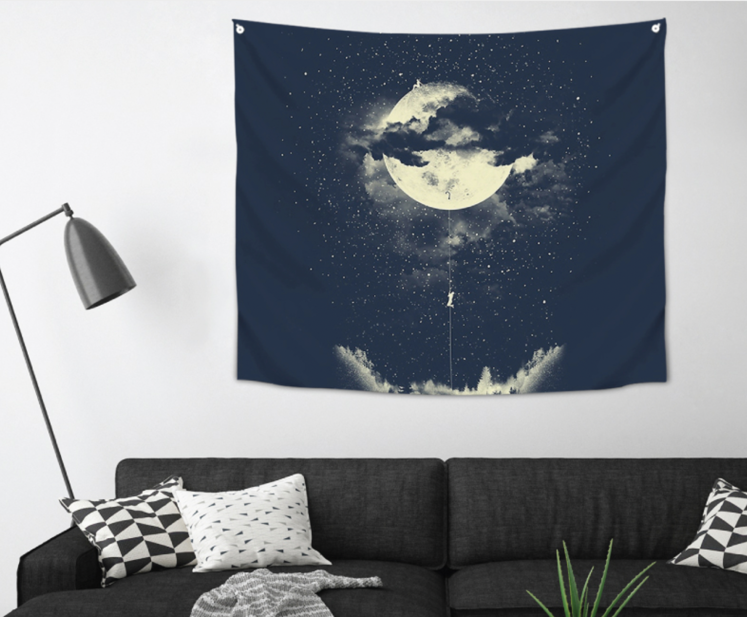 Full Moon fabric poster measuring 150cm x 130cm with a unique modern design, perfect for home decoration.