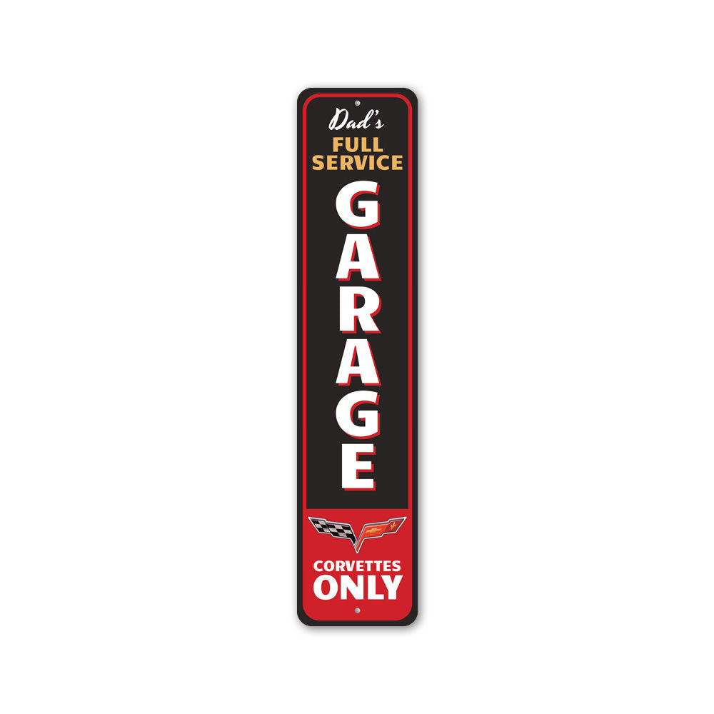 Full Service Corvette Garage Sign made of durable aluminum, featuring vibrant colors and customizable text, perfect for car enthusiasts.