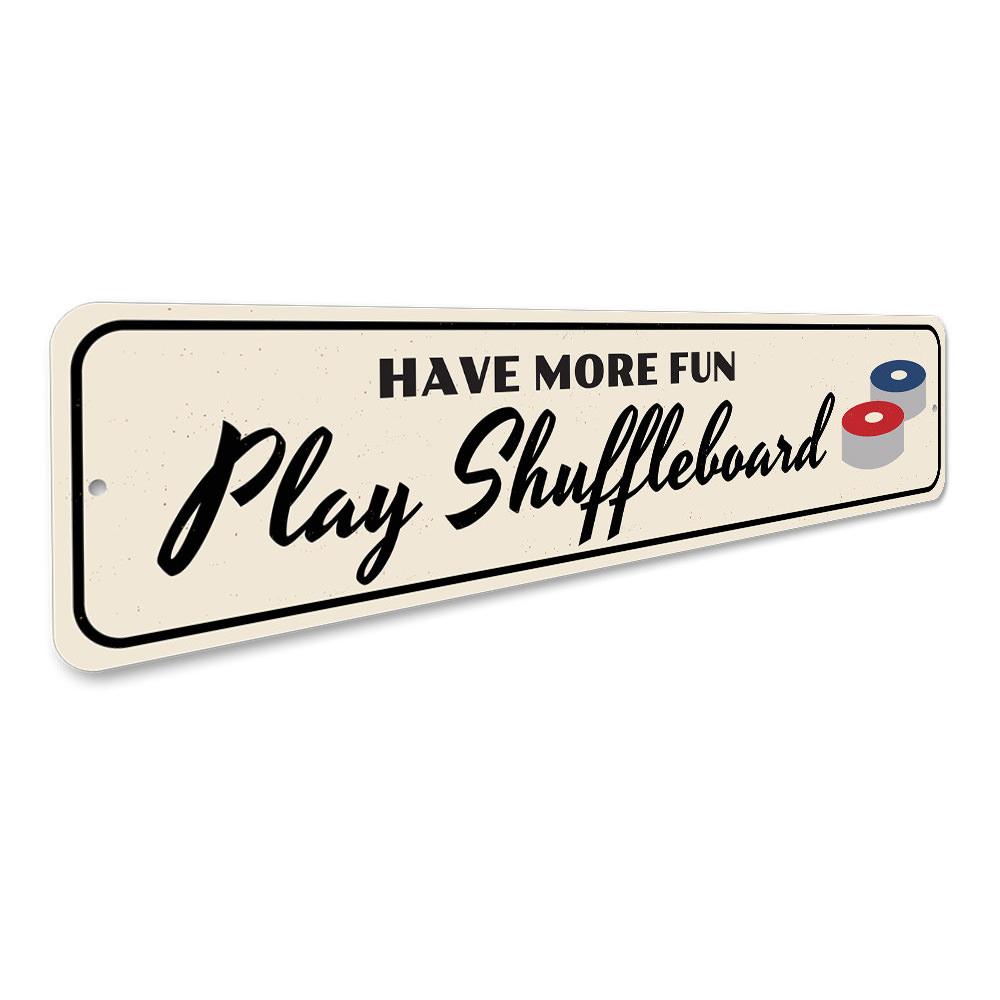 Fun Shuffleboard Sign made of high-quality aluminum, featuring a playful design perfect for game rooms and man caves.