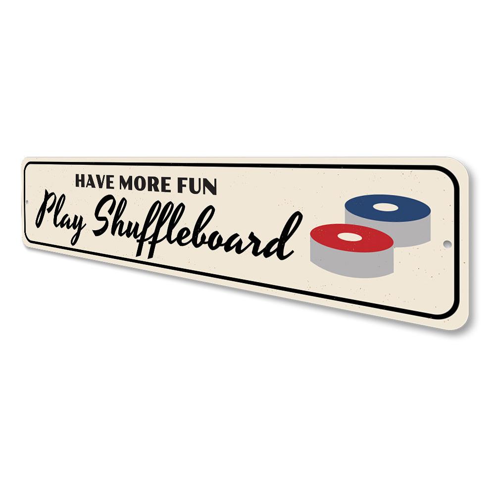 Fun Shuffleboard Sign made of high-quality aluminum, featuring a playful design perfect for game rooms and man caves.