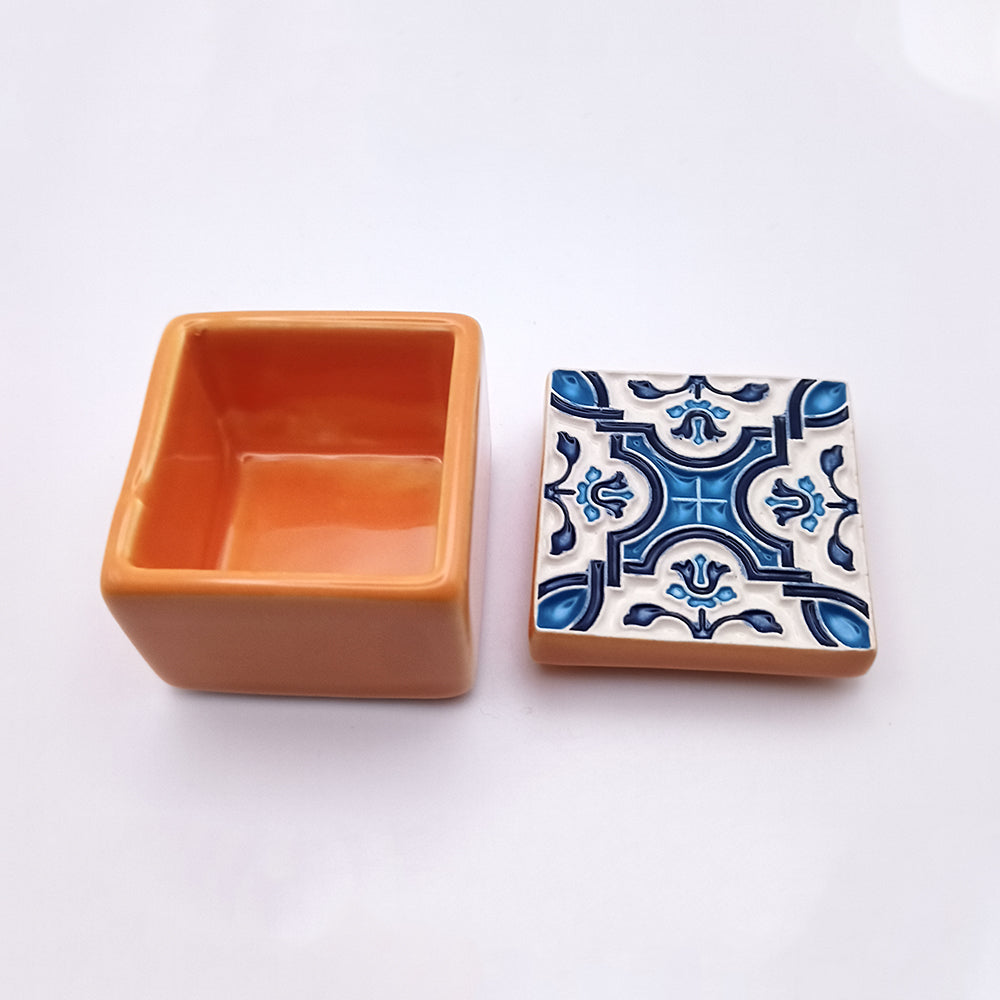 Funchal Ceramic Box featuring intricate artistic designs and vibrant colors, perfect for home decor and storage.