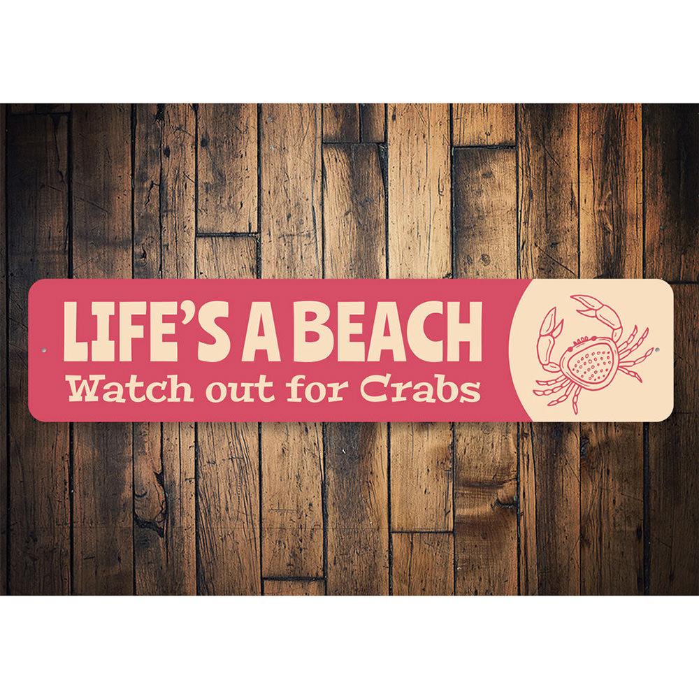 A humorous metal sign designed for beach houses, featuring playful text and vibrant colors, perfect for coastal decor.