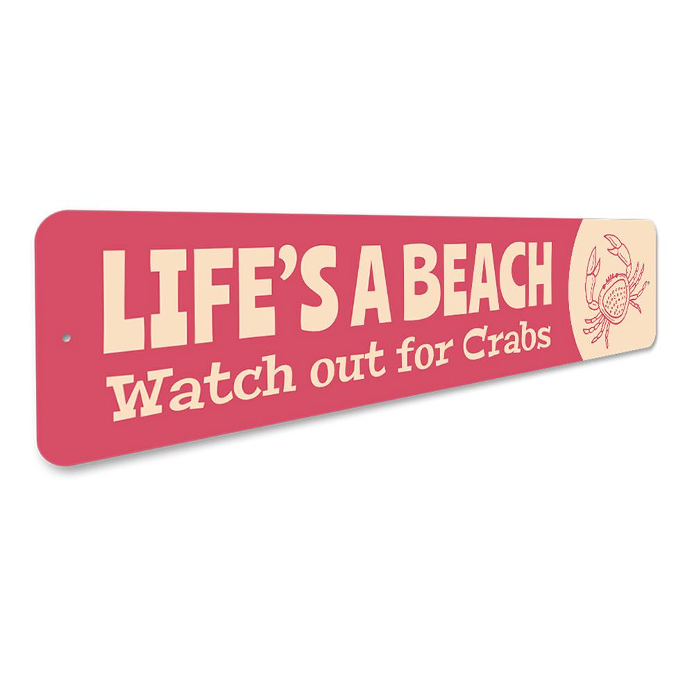 A humorous metal sign designed for beach houses, featuring playful text and vibrant colors, perfect for coastal decor.