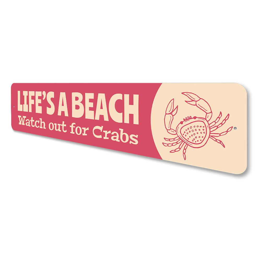 A humorous metal sign designed for beach houses, featuring playful text and vibrant colors, perfect for coastal decor.