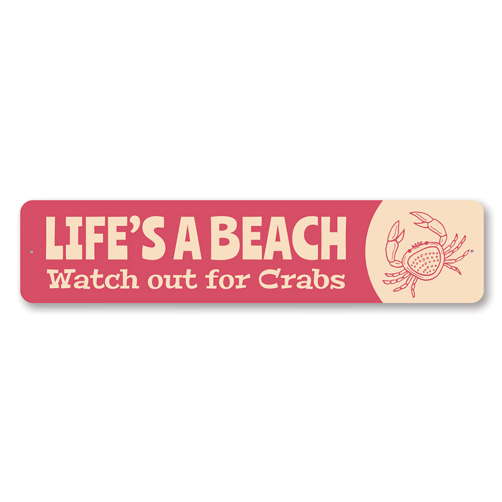 A humorous metal sign designed for beach houses, featuring playful text and vibrant colors, perfect for coastal decor.