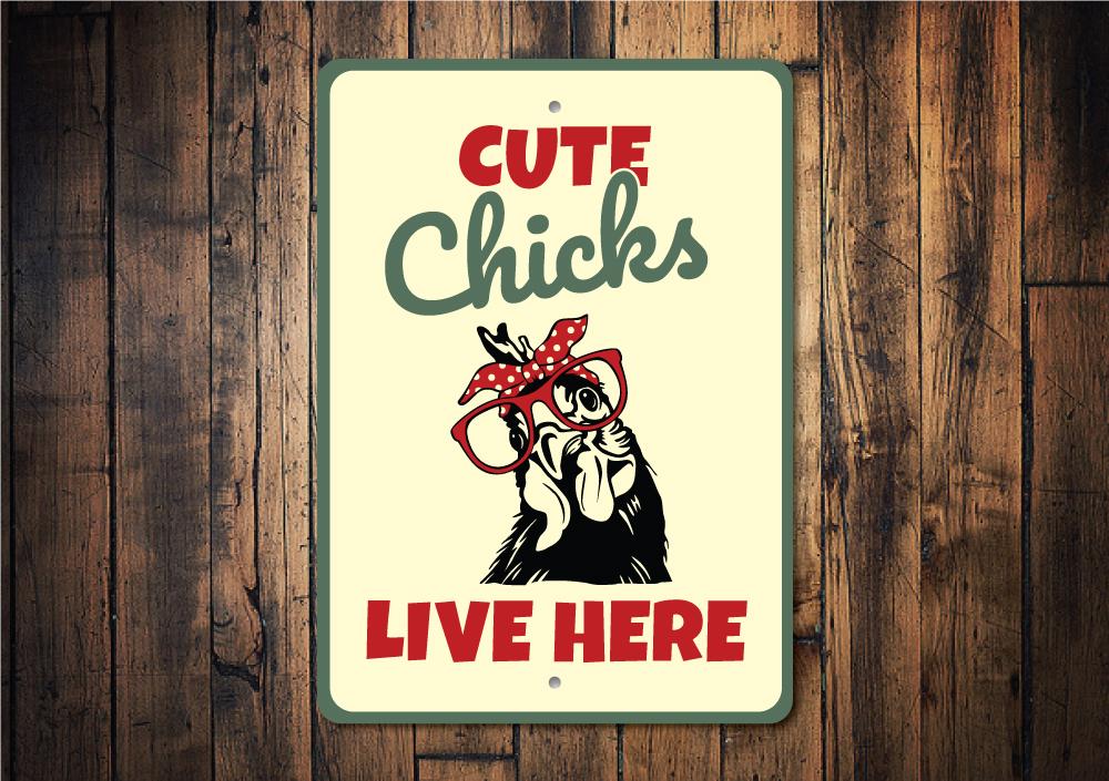 A humorous Funny Chicken Coop Sign made of aluminum, featuring playful chicken-themed graphics, perfect for home decor.