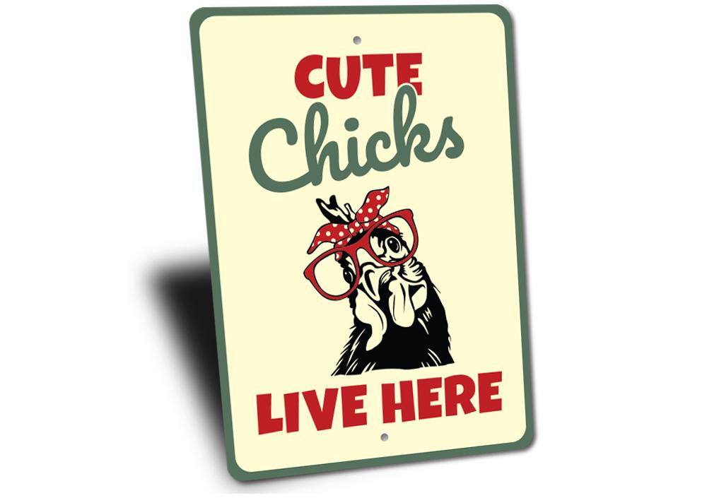 A humorous Funny Chicken Coop Sign made of aluminum, featuring playful chicken-themed graphics, perfect for home decor.