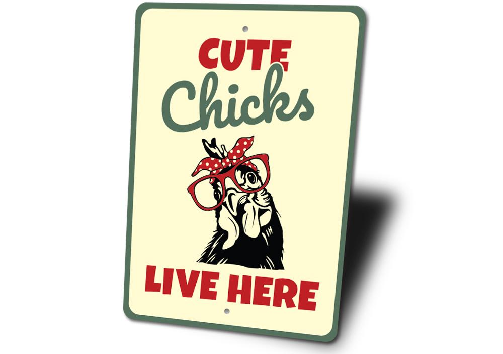 A humorous Funny Chicken Coop Sign made of aluminum, featuring playful chicken-themed graphics, perfect for home decor.